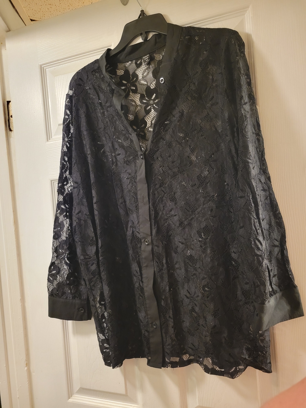 SHEIN Black Floral Lace Button Up Size 1xl Nwot